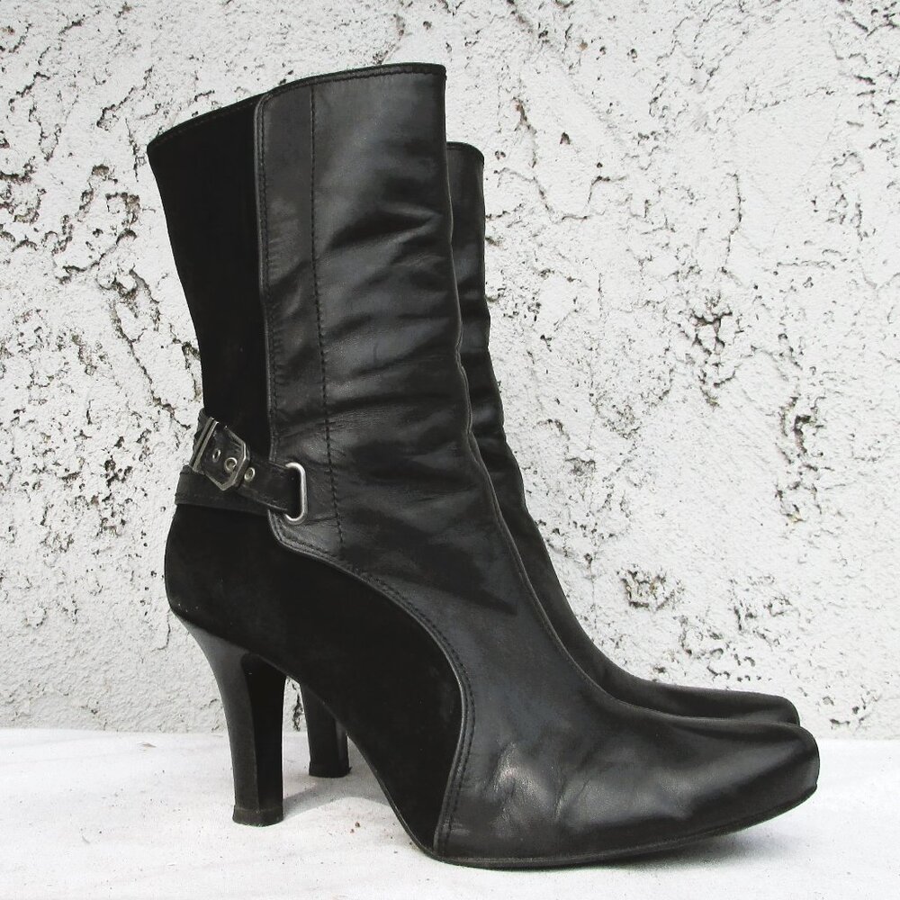 Cole Haan black leather  suede high ankle boots 10 - Picture 5 of 7